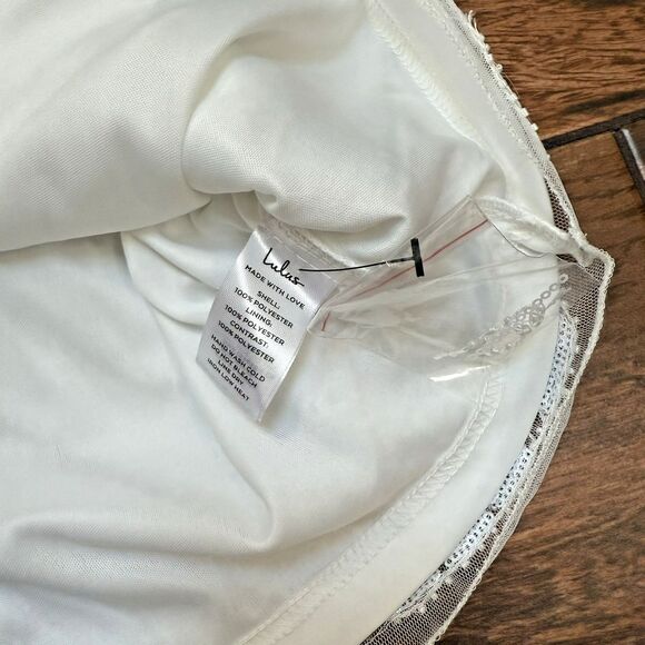 Homecoming Dress Lulus 10541 White Beaded Sleeveless Mini Bodycon Sz L NWT - Picture 10 of 10